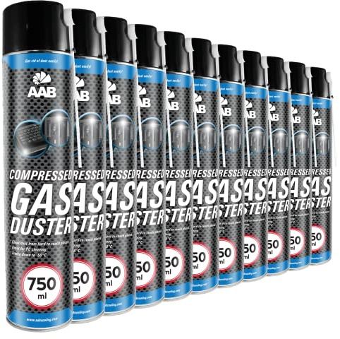 AABCOOLING Reinigungsspray 11 x 750ml, Druckluftreiniger, Druckluft aus der Dose, für die Reinigung von Tastatur, PC, Keyboard, Bildschirmen, Spielekonsolen, Kopierer, Reiniger, Pressluft