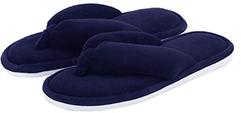 Onmygogo Ladies House Slippers, Coral Fleece Toe Post Flip-flops Home Slippers for Women (6.5-7.5 UK/ 40-41 EU, Navy)