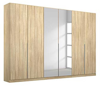 Rauch Möbel Alabama, Kleiderschrank für Schlafzimmer, Kinderzimmer, Wohnzimmer, Garderobe, Flur, 6-türig, Spiegel, mit Zubehör Classic, Farbe Eiche Sonoma, Holz, Breite 271 cm
