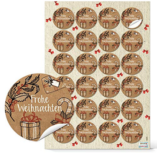 Logbuch-Verlag 24 Weihnachtsaufkleber rund vintage Kraftpapier Frohe Weihnachten Text Weihnachtssticker Geschenkaufkleber Verpackung Kunden