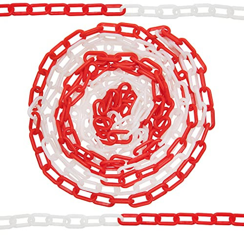 HAFIX Absperrkette Warnkette Zweifarbige rot-weiße Kette 15M. Warnkette 5mm Gliederkette Sicherheitskette Baustellensicherheitskette aus Kunststoff. Absperrkette Kette Rot Weiß Kunststoff 15 Meter