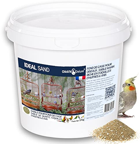 Chick'N Deluxe® Ideal Sand 5Kg. Sabbia Marina per Il Fondo delle Gabbie degli Uccelli. Arricchito con gusci d'ostrica schiacciati e profumato con Anice per l'igiene e la Salute dei Vostri Uccelli.