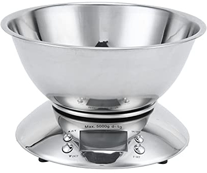 Bilancia Cucina Digitale con Ciotola Acciaio,Bilancia Digitale Elettronica Professionale da Cucina 11Lb/5Kg Bilancia da Forno con Ciotola Rimovibile in Acciaio Inossidabile,Display LCD,Funzione Tara
