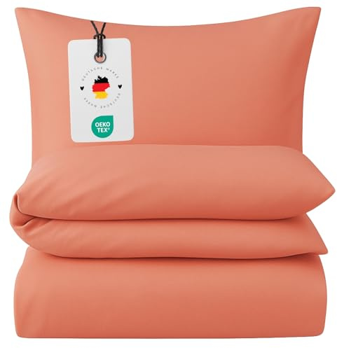 Carpe Sonno Mako Satin Bettwäsche 155x220 Baumwolle | Einfarbige 155x220cm Bettwäsche Sommer bis Winter | Bettbezug Set 2 teilig mit Reißverschluss - Lachs Uni