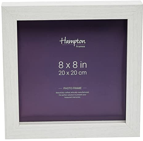 Hampton Frames Cornice portafoto quadrata 20x20 cm MDF bianco effetto legno, profilo largo, apertura in plesso, da tavolo o parete, montaggio orizzontale o verticale