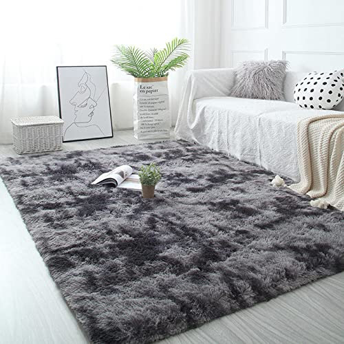 Pauwer Shaggy Alfombra Salon Lavable Pelo Largo Alfombra Habitacion Dormitorio Lisa y Sedosa Tapete Sala Antideslizante Moderna Suave Elegante Tapetes para Sala Interiores (Gris Oscuro, 80 x 160 cm)