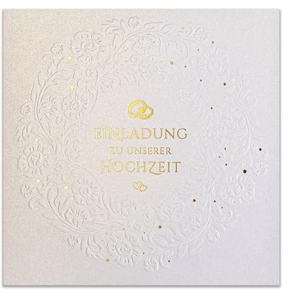 ART NUVO HOCHZEITSEINLADUNGEN - SATZ 20 St., 135x135mm MIT BEDRUCKBAREN EINLAGEN UND UMSCHLÄGEN FÜR HOCHZEIT – FARBIGE, METALLISCHE FOLIE, GEPRESSTES MUSTER AUF METALLICPAPIER