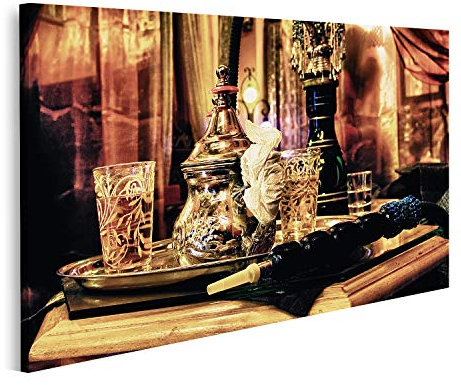 islandburner Tableau sur toile narguilé arabe avec service à thé dans une magnifique décoration arabe à Grenade, en Espagne. Tableau imprimé Art Poster Mural