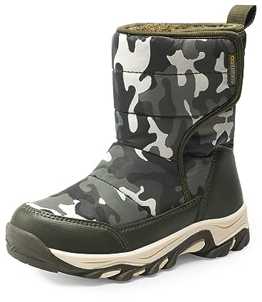 DREAM PAIRS Boys Girls Snow Boots Waterproof Hook and Loop Mid Calf Faux Fur Lining Winter Shoes for Little/Big Kids,Size 9 Toddler,Camo/Green,SDSB2222K