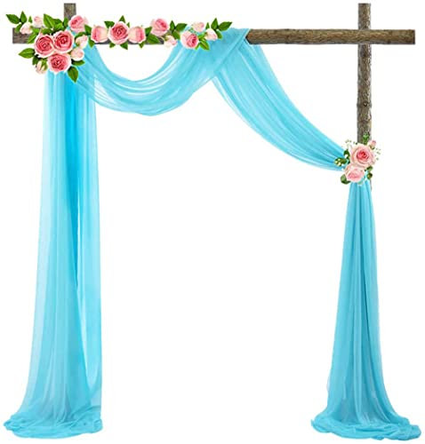 Tüll Fotovorhang Hintergrund Vorhäng,Hochzeitsbogen Deko Tüllstoff Hochzeit Bogenvorhäng Freihandbogen Querbehang Deko Gardinen Vorhang für Babyparty Party Hochzeit Torbogen Zeremonie,70*400cm Blau