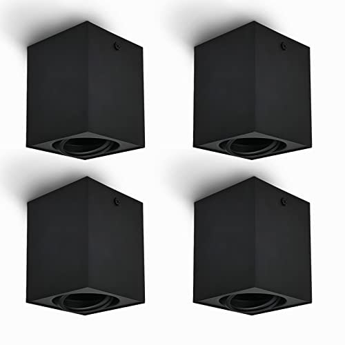 URing Spot en saillie Orientable, Plafonnier Luminaire pour GU10, CUBE Spot de Plafond LED Spots éclairage 230V, Apparent Downlight Lampe de plafond pour salon, ampoule non incluse, Mat Noir, Carré