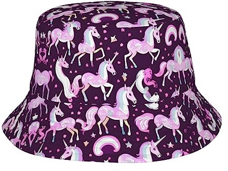 Outdoo Fischerhut mit Einhörnern, Rosa, Unisex, trendig, leicht, für Sommer, Reisen, Strand, Sonnenhut, Outdoor-Fischerhut, Einhörner, rosa, Einheitsgr��e