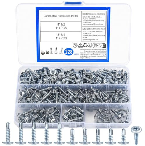 228 Stk Selbstbohrende Schrauben, Selbstschneidend Bohrschrauben, Blechschrauben Set, Kreuzschlitzschrauben, Rundkopfschrauben, Flachkopfschrauben - 8x3/4, 8x1/2