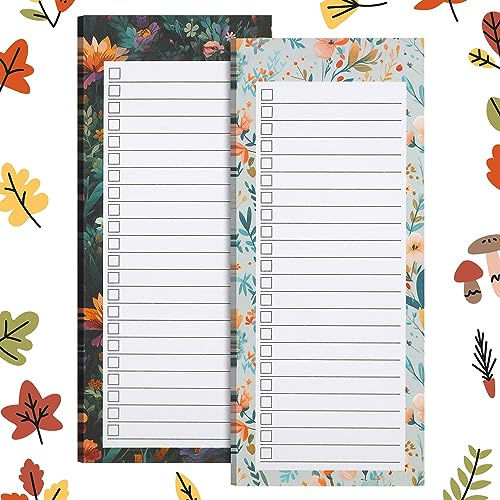 2 Stück Magnetische Notizblöcke, Abeillo Magnetischer Einkaufslistenblock mit 100 Blatt zum Abreißen, Florale Muster Design, Magnet-Notizblock, Einkaufsliste, Wochenplaner für Kühlschrank (Vintage)