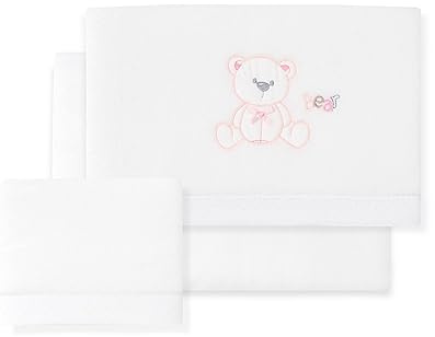 INTERBABY · Fleece-Plüsch-Bettlaken-Set für Babybett Oso Lazo weiß rosa · 100% Baumwolle · 3- Teilig Winter -Bettwäsche-Set für Babywiege