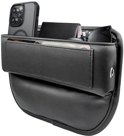 LSJX Auto Lückenfüller Organizer, Premium Leder Autositz Sitzlückenfüller, Car Seat Gap Filler Storage, Aufbewahrungsbox Autositz lücken für Most SUV LKW (Schwarz, 1P)
