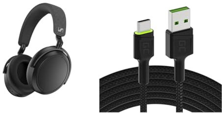 Sennheiser Momentum 4 Wireless Kopfhörer mit Bluetooth & Green Cell Kabel USB-A - USB-C Typ-C 1.2m mit LED-Beleuchtung Ladekabel Schwarz