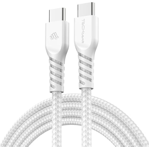 TECHGEAR 1m Câble USB C vers USB C 60 W, Câble tressé de Type C vers C Charge Rapide Compatible avec iPhone 15, iPad Pro, MacBook, Samsung Galaxy S24/S23/A14/A15/A25/A35/A34/A55/A54/A05s/A04s - Blanc