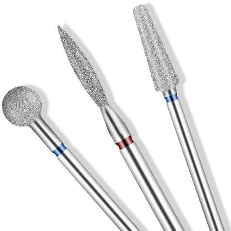 Qianyu Set di 3 punte per fresa per unghie, in lega di tungsteno, per unghie, in metallo duro, per rimuovere le cuticole, gel acrilico, testine abrasive professionali per manicure pedicure