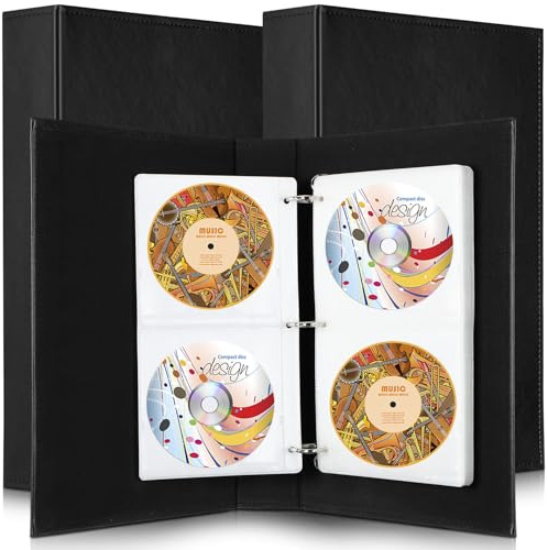 Affrolling DVD-Aufbewahrungsordner für bis zu 96 DVDs, robuster DVD-Halter, platzsparender DVD-Organizer, speichert DVD-Cover-Kunst, speichert bis zu 96 DVDs, CDs, Schwarz, 2 Stück