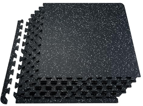 VEVOR Tapis Puzzle Emboîtable pour Salle de Sport 6PCs 14 mm d'Épaisseur, Dalles Caoutchoutées en Mousse EVA, 61x61 cm, Couverture 2,2 m², Gymnastique, Maison, Noir et Blanc