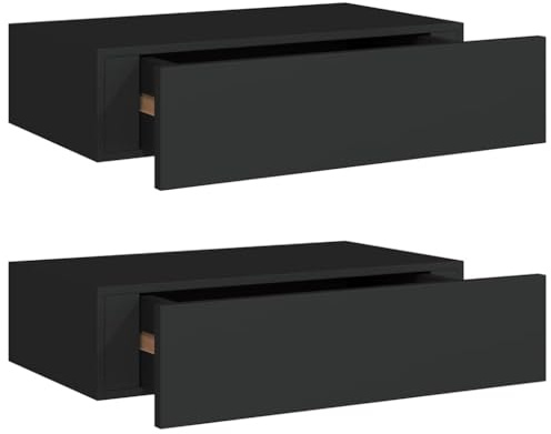 vidaXL 2X Wand Schubladenregal Wandschublade Schweberegal Hängeregal Wandschrank Wandboard Wandregal mit Schublade Schwarz 40x23,5x10cm MDF