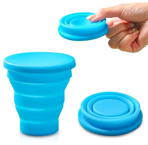 UNIHOC Vaso Plegable, Vaso Plegable Silicona, Reutilizable Taza Plegable, Juego de Vasos Portátiles, Tazas de Viaje de Plegables, con Tapa Reutilizable y Mosquetón, para Picnic, Camping, Viajes