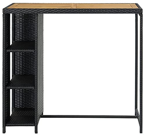 HEFZGDB Bartisch mit Regal Schwarz 120x60x110 cm Poly Rattan Tisch Wohnzimmer Esstisch Küchentisch Klein Esszimmertisch für Küche Speisesaal Garten Balkon