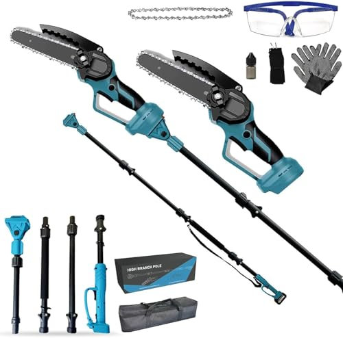 2-in-1 Akku Teleskop Hochentaster 6 Zoll & Mini Kettensäge,Arbeitshöhe bis 4.5 Meter,mit Teleskop Elektro Hochentaster,Kompakte Hochentaster zum Baum- und Heckenschneiden