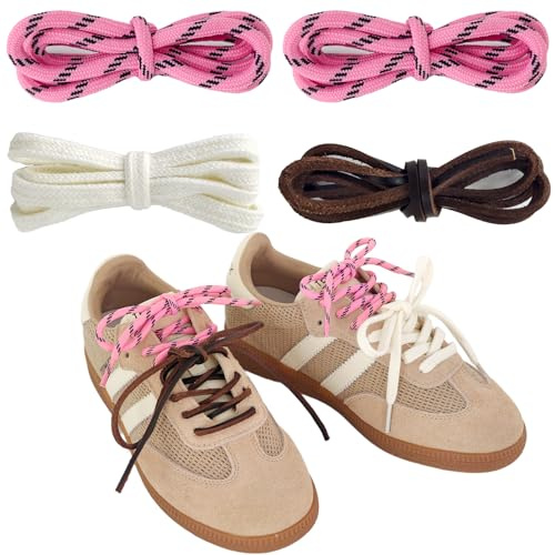 UamGlsob Pack de 4 Cordones para Mezclar y Combinar | Set DIY Multicolor con Estilos Redondo, Cuero y Plano para Sneakers, Botas y Zapatillas Deportivas