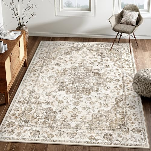 HUGEAR Vintage Vardagsrum Matta 140x200cm Brun Sovrum Halkfri Tvättbar Kort Lugg Stor Golvmatta Sovrumsmatta Matsal Kontor Hall Barnrum Mattor