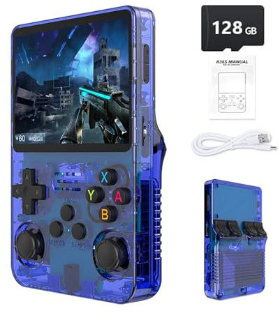 R36S Retro Handheld Game Console with 3.5 IPS Display, 64/128GB and 21,000+ Classic Games, Open Source Linux System, Screen Portable Pocket Video Player (Blue-128G)
