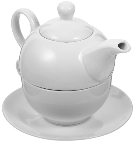 HOLIDYOYO 1 ensemble Thé Céramique Blanc Service à Thé avec Théière Tasses et Soucoupes pour Café Design Élégant et Facile à Nettoyer