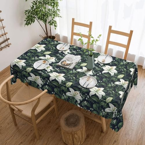 Novastar Mantel rectangular de 137 x 183 cm, elegante mantel de picnic con estampado de lirios, protector de mesa de pícnic, borde ondulado, cuadrado, tela impermeable, para exteriores