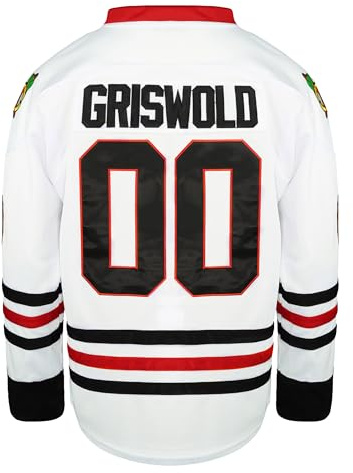 Classic Ice Hockey Jersey, Long Sleeve #00 Movie Men's Hockey Jerseys Stitched Letters and Numbers S-XXXL (US, Alpha, X-Large, Regular, Regular) White