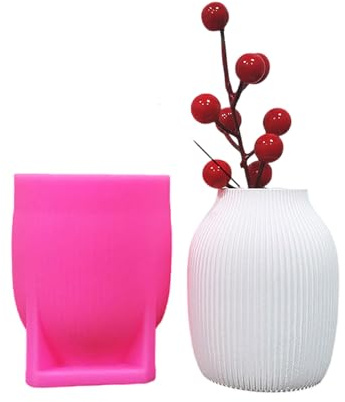 Striped Designs Silicone Vase Molds Makeup Brush Organizers Moulds Suitable for Making Flowerpot and Makeup Brush Holder Silicone Mold for Planter