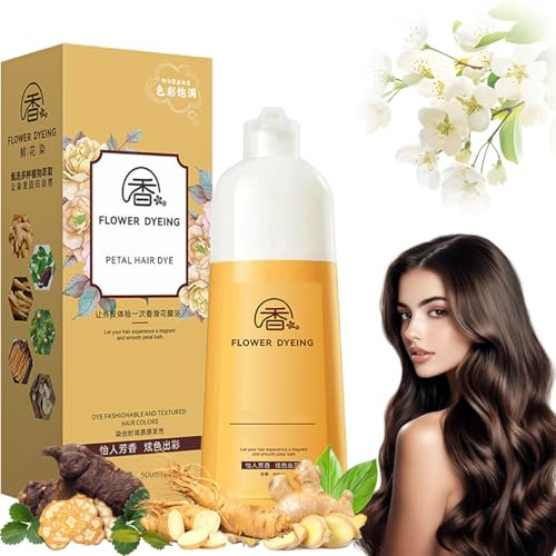 2025 Japanese Petal Rose Hair Dye Shampoo, Nourishing Plant-Based Hair Color, Single Agent Floral Dye, Long-Lasting & Natural Hair Color Shampoo for Gray Coverage (Chestnut Brown)