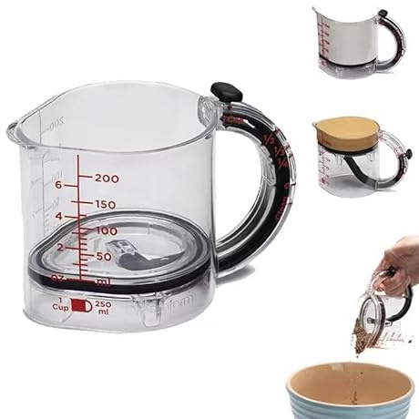 Homelytic Adjustable Measuring Cup, Metric and Imperial Measurements, 250ml/1 Cup Capacity, Black/Clear