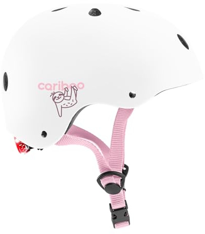 Cariboo Casco Per Bambini Casco Da Bici Protettivo XS/S 48-52 cm Robusto Illuminazione a LED Skateboard Monopattino Bianco/Rosa