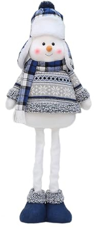NVOQILIN Handgefertigte Weihnachts-Stehpuppe, Plüsch, Schneemann mit Schal, Mütze, Ornament, ausziehbare Beine, Dekoration für Kamine, Dekoration, skalierbare Schneemann-Stehpuppe