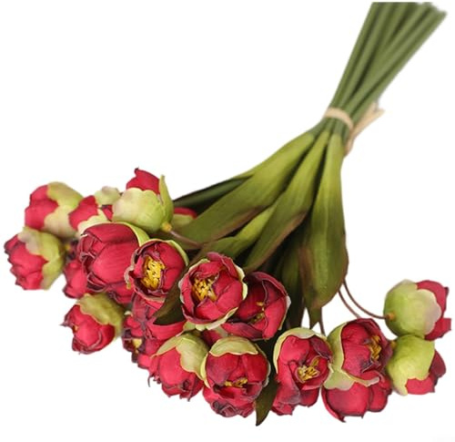 Entgoinggo Silk Flowers, Artificial Flowers Artificial Lily Of The Valley Bouquet With Lifelike Petals And Realistic Stems For Wedding(Red)