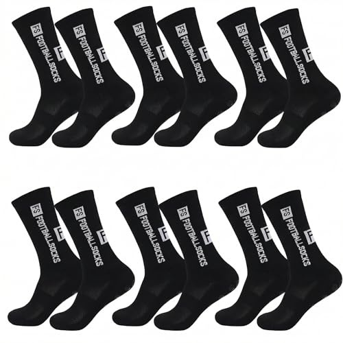 AUEJACKY 6 Pairs Calze Calcio Antiscivolo Uomo, Grip Anti Vesciche,Grip Calze Antiscivolo Uomo, Traspiranti Calzini Antiscivolo Calcio da Basket, Running, Ciclismo (39-46) (Nero)