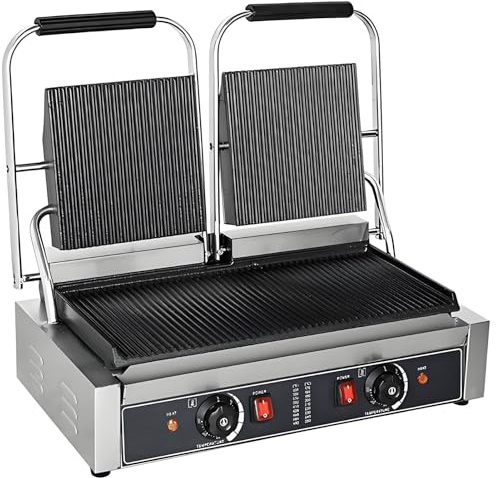 SHENGSHIYU Plancha de Grill Profesional,Plancha Grill Electrica Fry Top Parrilla Electrica Industrial,Control de Temperatura de Amplio Rango (50~300°C) con Temporizador,Calentamiento Doble Cara FY813