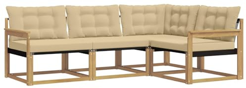 vidaXL Outdoor-Sofagarnitur mit Kissen 4 pcs Weiß und Beige, Garten Loungeset, modernes Outdoor Sofa, langlebige Möbel, stylische Terassen-Sitzgelegenheiten, ideal zum Entspannen