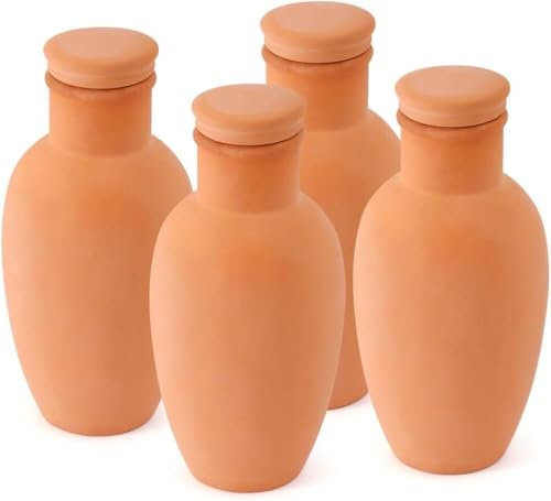 Jardinière en terre cuite, 8 cm x 8 cm x 15 cm - Jardinière auto-arrosante avec système d'arrosage en argile pour plantes d'extérieur - Système d'arrosage 4 pièces