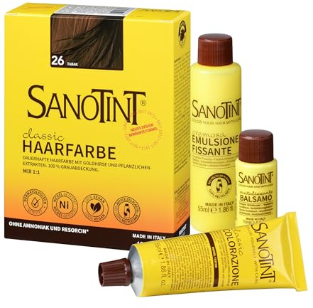 Sanotint - Haarfarbe Classic Nr. 26 Tabak - Naturnahe dauerhafte Haarfarbe mit Goldhirse und wertvollen pflanzlichen Extrakten – 100% Grauabdeckung – vegan - 125 ml