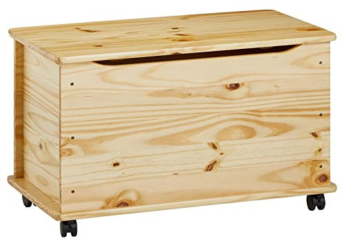 IDIMEX Spielzeugtruhe Spielzeugkiste Truhe Elisa Kiefer massiv in Natur lackiert, integrierter Klemmschutz, 4 Sicherheitsdoppelrollen