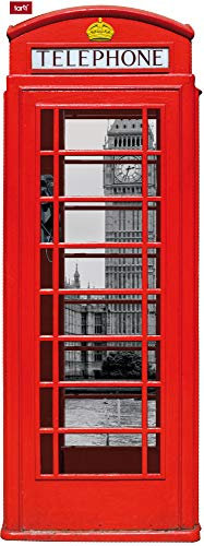 1art1 London Rote Telefonzelle Mit Big Ben Und Themse, Collage Wand-Tattoo | Deko Wandaufkleber für Wohnzimmer Kinderzimmer Küche Bad Flur | Wandsticker für Tür Wand Möbel/Schrank 120x40 cm