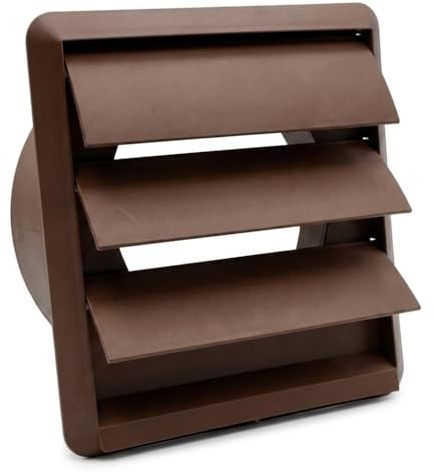 Kair Brown 150mm Gravity Wall Vent Grille - 150mm / 6 Inch Round Rear Spigot & 183mm Front Cover - Backdraught Prevention Shutter Flaps
