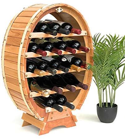 DanDiBo Weinregal Holz Weinfass für 18 Flaschen Natur lackiert Bar Flaschenständer Fass Flaschenhalter Flaschenregal